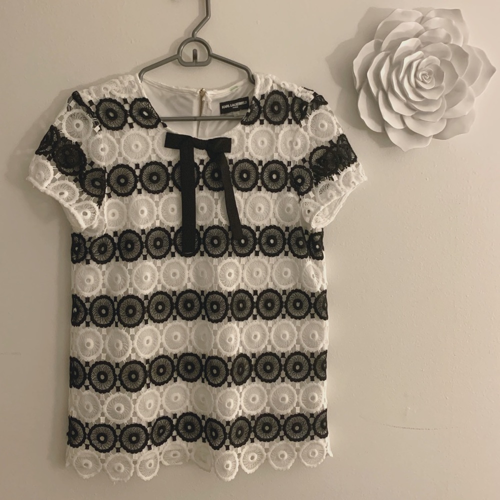 Karl Lagerfeld Striped Lace Shirt EUC